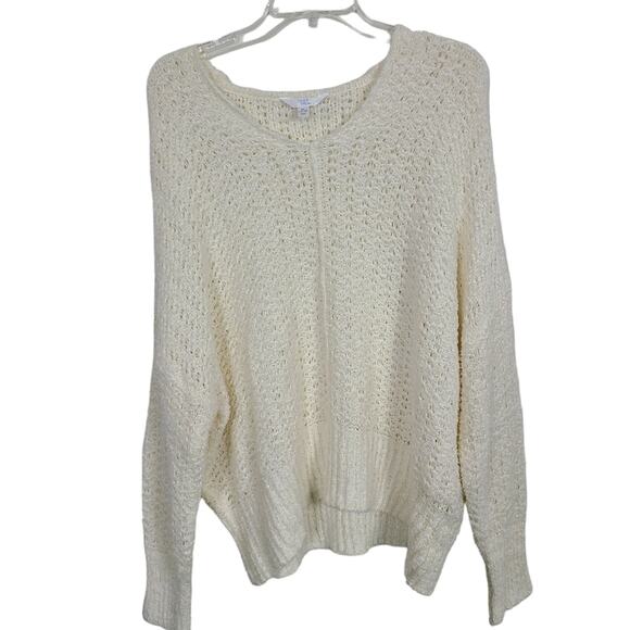 Time & Tru Women Cream Open Knit Soft Beachy Coastal Cottage Core Sweater XL - Picture 1 of 14